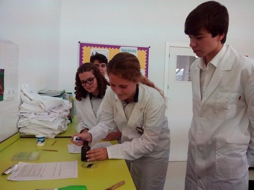 Alumnos del colegio Palacio de Granda en el laboratorio